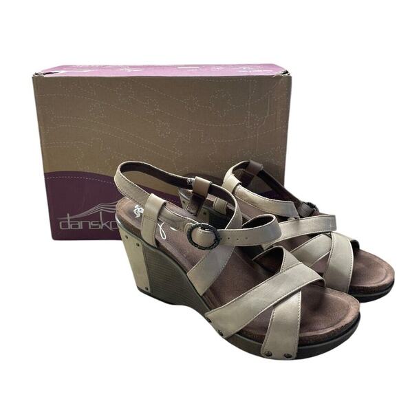 Dansko Shoes - Dansko Frida Antique Full Grain Sand Size 40 Strappy Leather Heels EUC